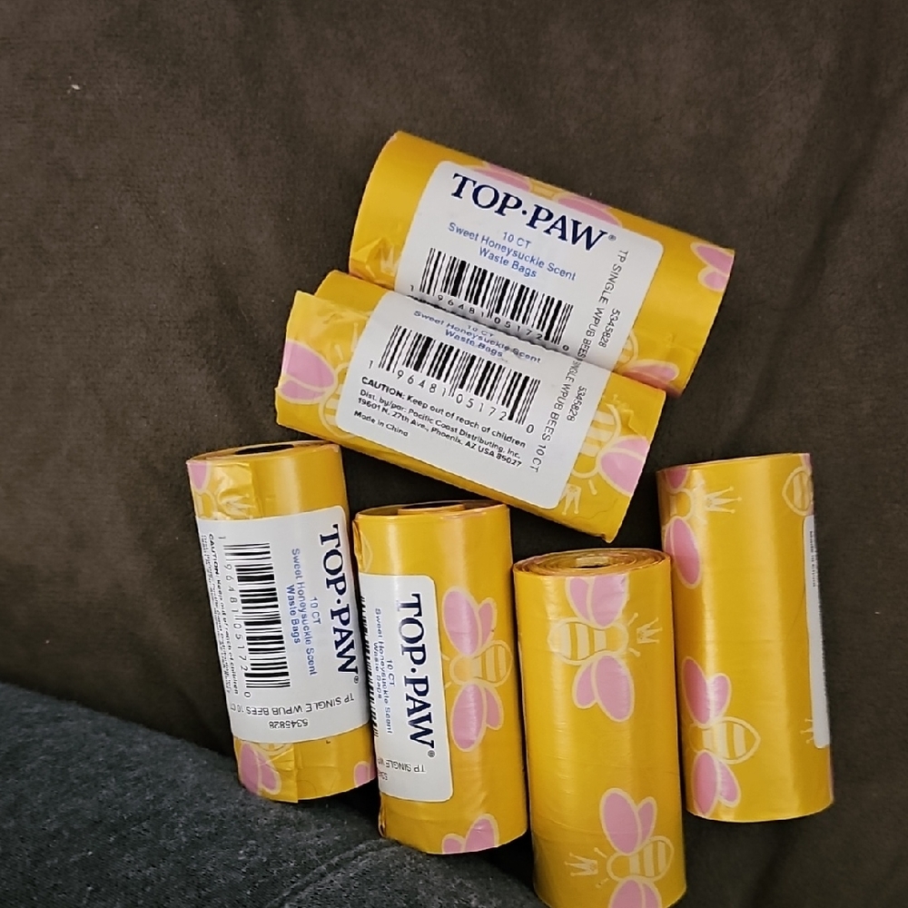 Top Paw Bright Yellow Pet Waste Bags with Pink Design